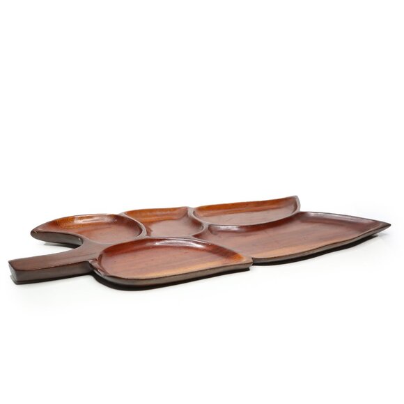 Vintage Mid Century Leaf Shaped Wooden Charcuterie Board Decorative Serving Tray - Picture 8 of 13